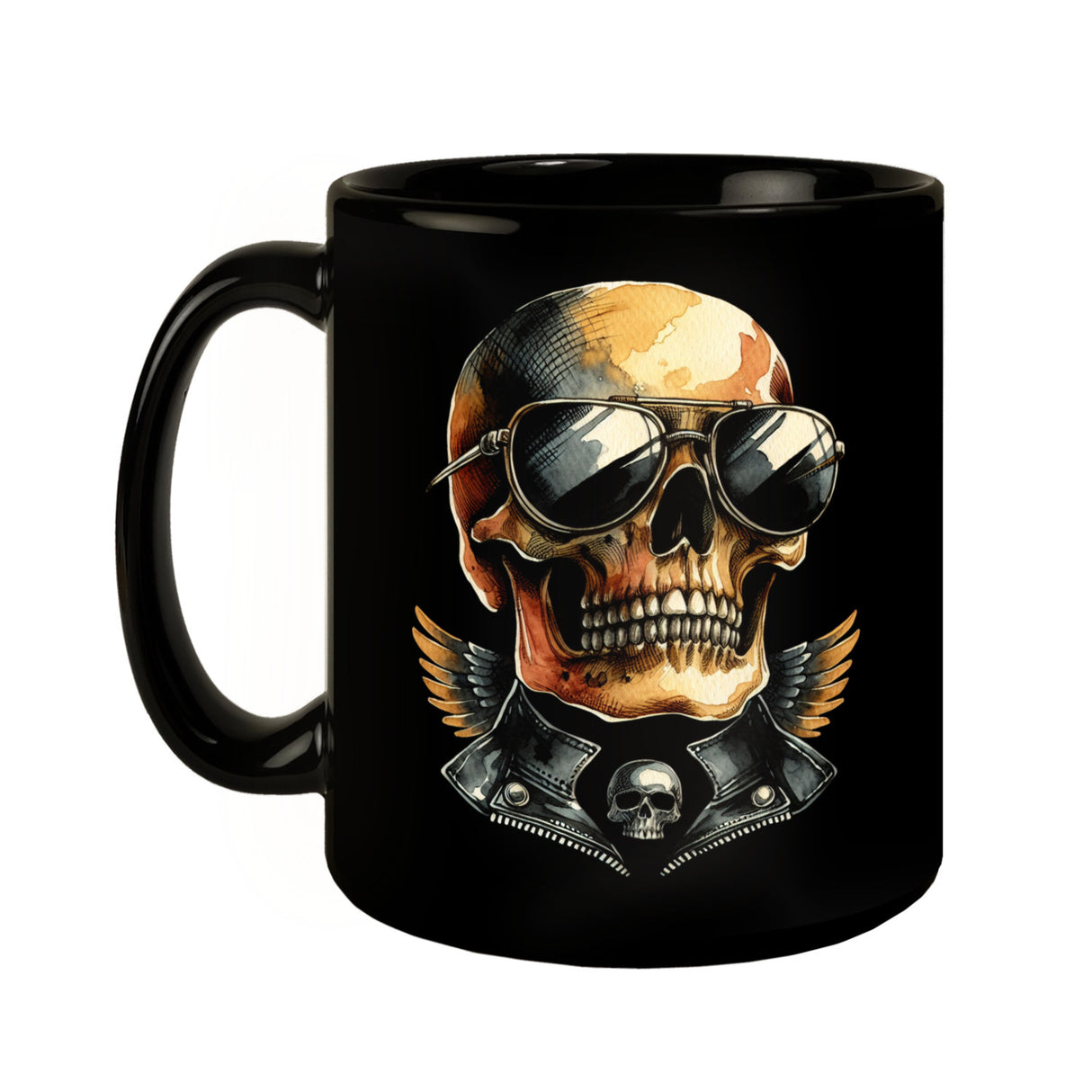 Rocker Totenkopf Tasse schwarz in Schwarz