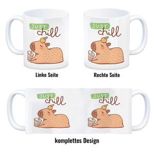 Capybara mit Bubble Tea Kaffeebecher mit Spruch Just Chill