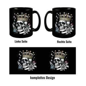Totenkopf König mit Krone Tasse schwarz in Schwarz