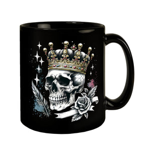 Totenkopf König mit Krone Tasse schwarz in Schwarz