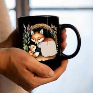 Fuchsfamilie Mama und Fuchsbaby Tasse schwarz in Schwarz