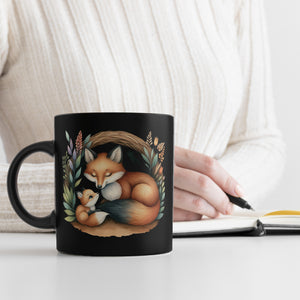 Fuchsfamilie Mama und Fuchsbaby Tasse schwarz in Schwarz