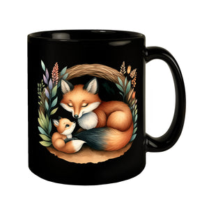 Fuchsfamilie Mama und Fuchsbaby Tasse schwarz in Schwarz