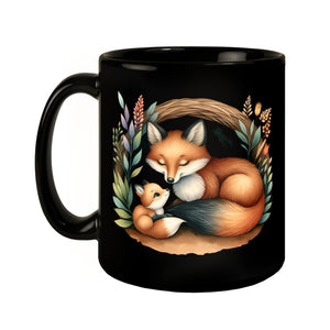 Fuchsfamilie Mama und Fuchsbaby Tasse schwarz in Schwarz