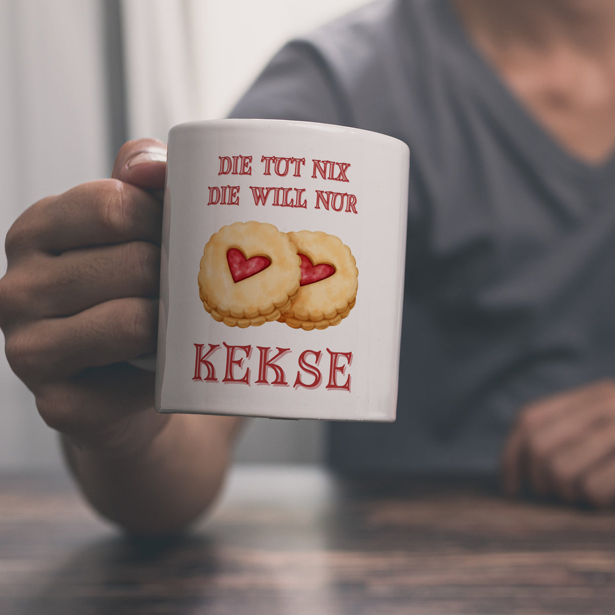 Kekse Kaffeebecher mit Spruch Die tut nix die will nur Kekse