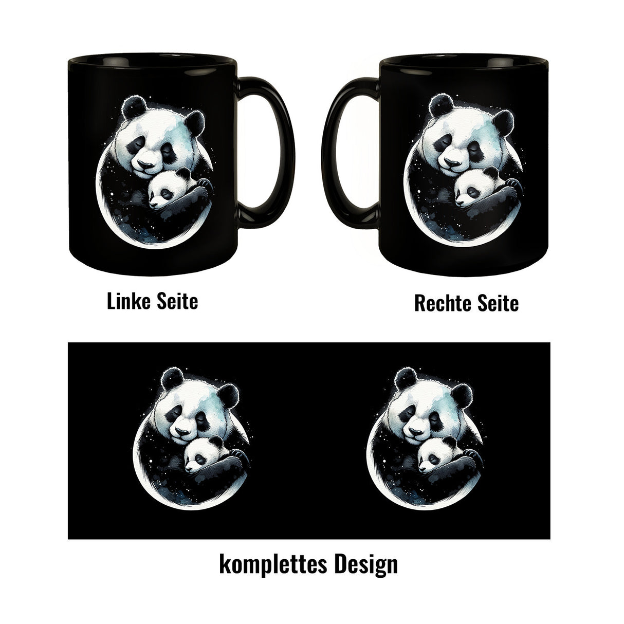 Panda Mama mit Baby Tasse schwarz in Schwarz