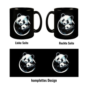 Panda Mama mit Baby Tasse schwarz in Schwarz