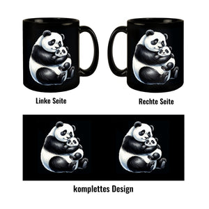 Pandabär Mama mit kleinem Panda Baby Tasse schwarz in Schwarz