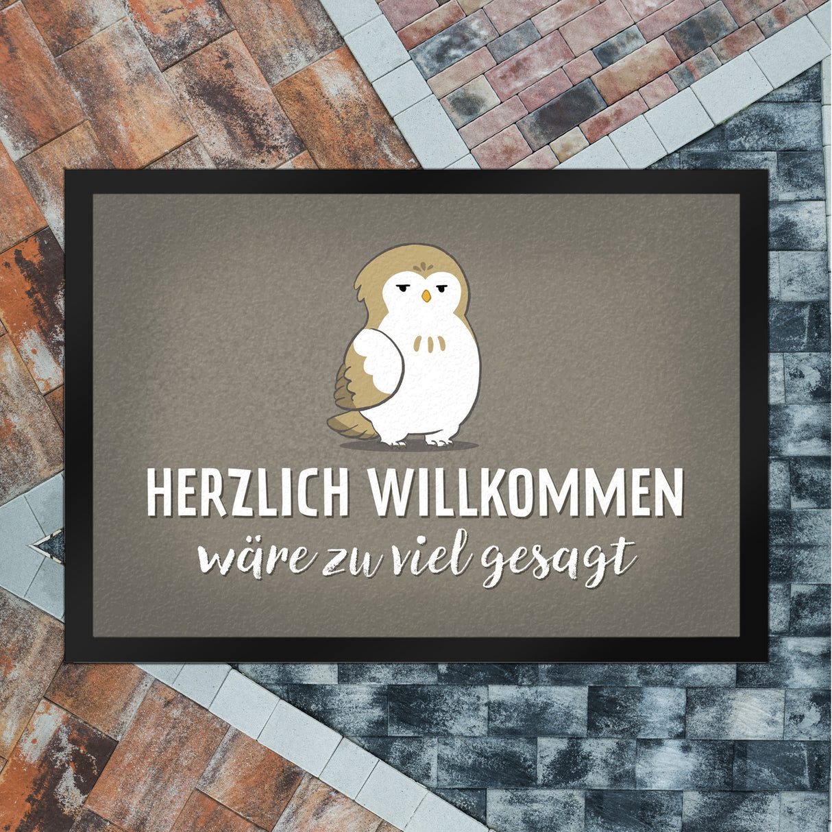 Eule Fußmatte in 35x50 cm mit Spruch Herzlich willkommen wäre zu viel gesagt