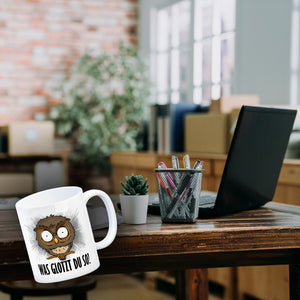Eule Kaffeebecher mit Spruch Was glotzt du so?