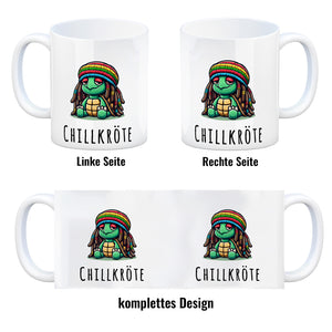 Schildkröte Rastafari Kaffeebecher mit Spruch Chillkröte