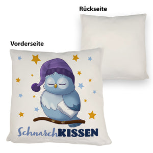 Schlafende Eule Kissen mit Spruch SchnarchKissen