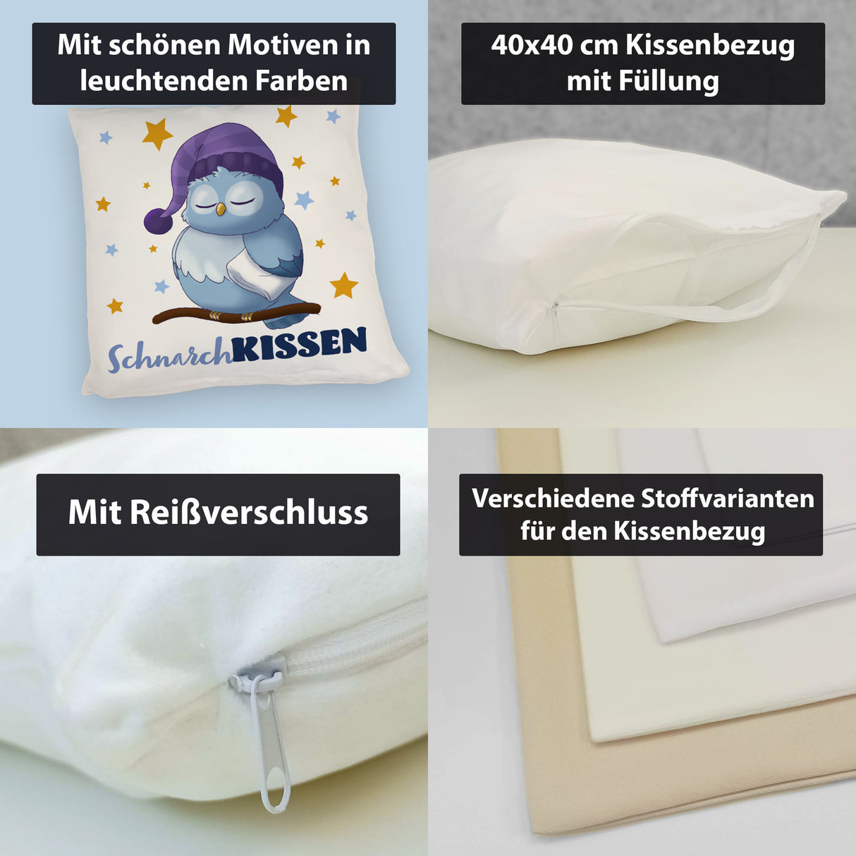 Schlafende Eule Kissen mit Spruch SchnarchKissen