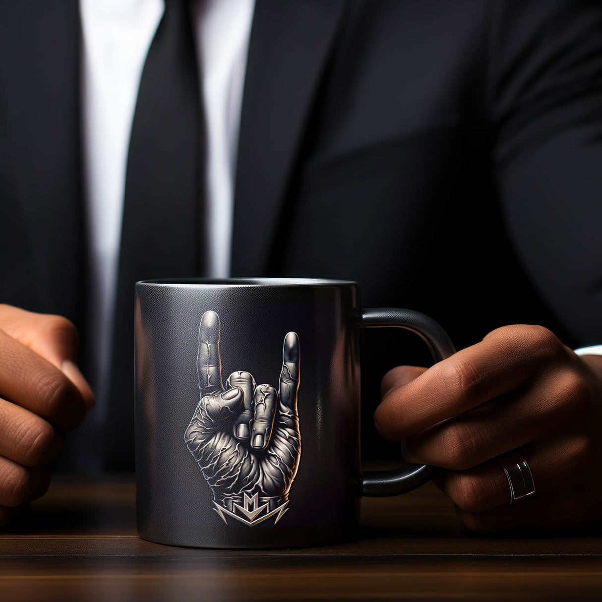 Heavy Metal Zeichen Tasse schwarz in Schwarz