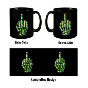 Zombieskeletthand Mittelfinger Tasse schwarz in Schwarz