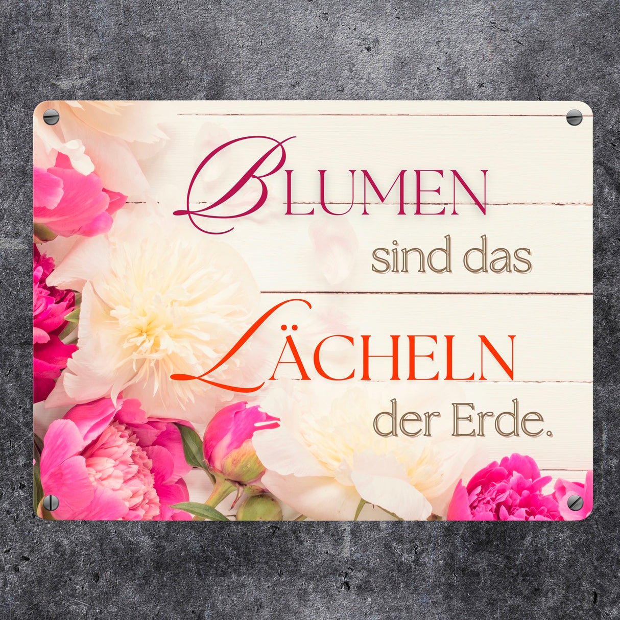 Blumen Metallschild in 15x20 cm mit Spruch Blumen sind das Lächeln der Erde
