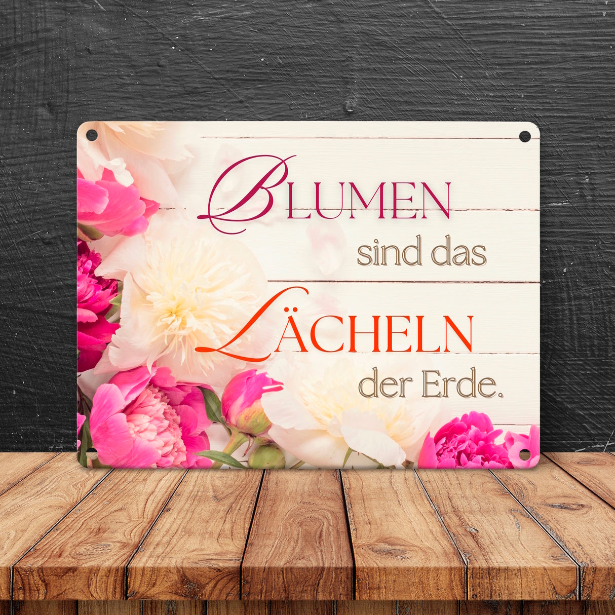 Blumen Metallschild in 15x20 cm mit Spruch Blumen sind das Lächeln der Erde