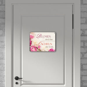 Blumen Metallschild in 15x20 cm mit Spruch Blumen sind das Lächeln der Erde