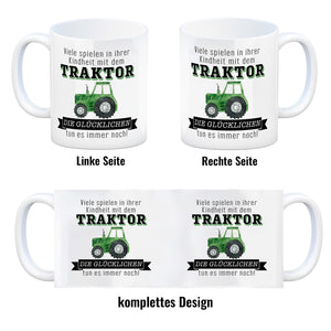 Traktor Kaffeebecher mit Spruch Kindheitsträume - Für immer Traktor fahren