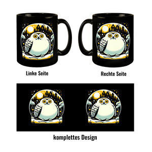 Dicke Schneeeule im Winter Tasse schwarz in Schwarz