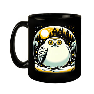 Dicke Schneeeule im Winter Tasse schwarz in Schwarz