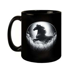 Schwarzes Pferd im Nebel Tasse schwarz in Schwarz