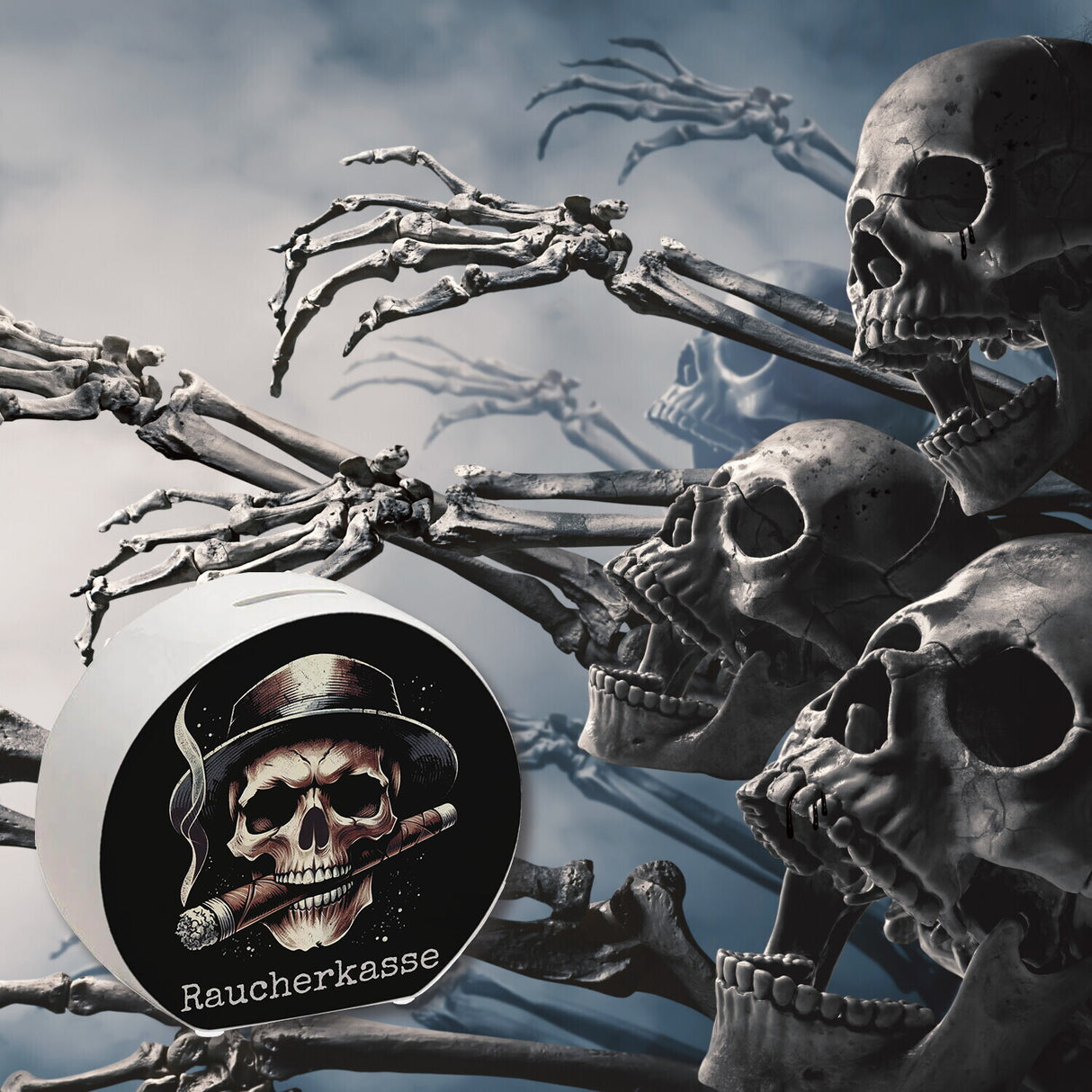 Raucherkasse mit Totenkopf Spardose
