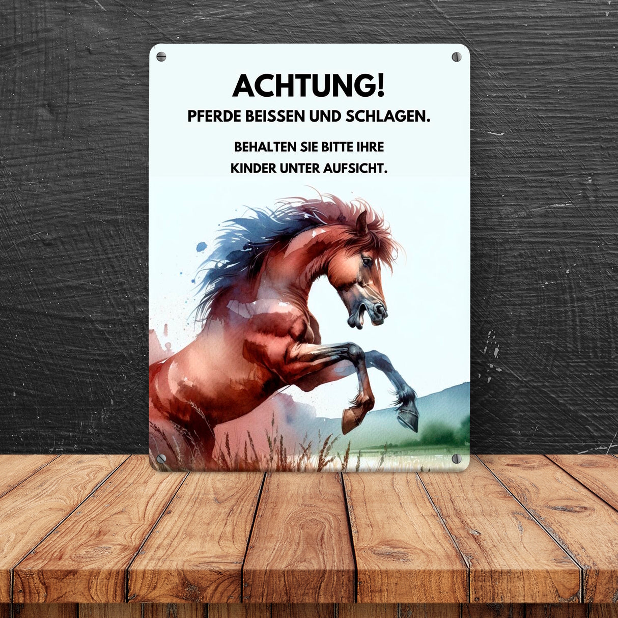 Pferd Metallschild in 15x20 cm mit Spruch Vorsicht Pferde können beißen und schlagen