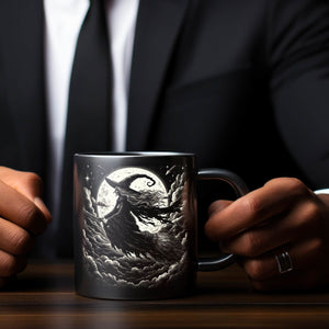 Hexe vor dem Vollmond Tasse schwarz in Schwarz