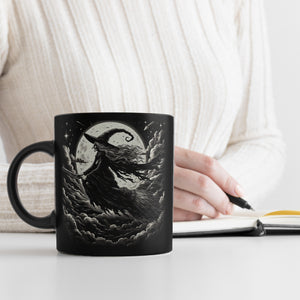 Hexe vor dem Vollmond Tasse schwarz in Schwarz