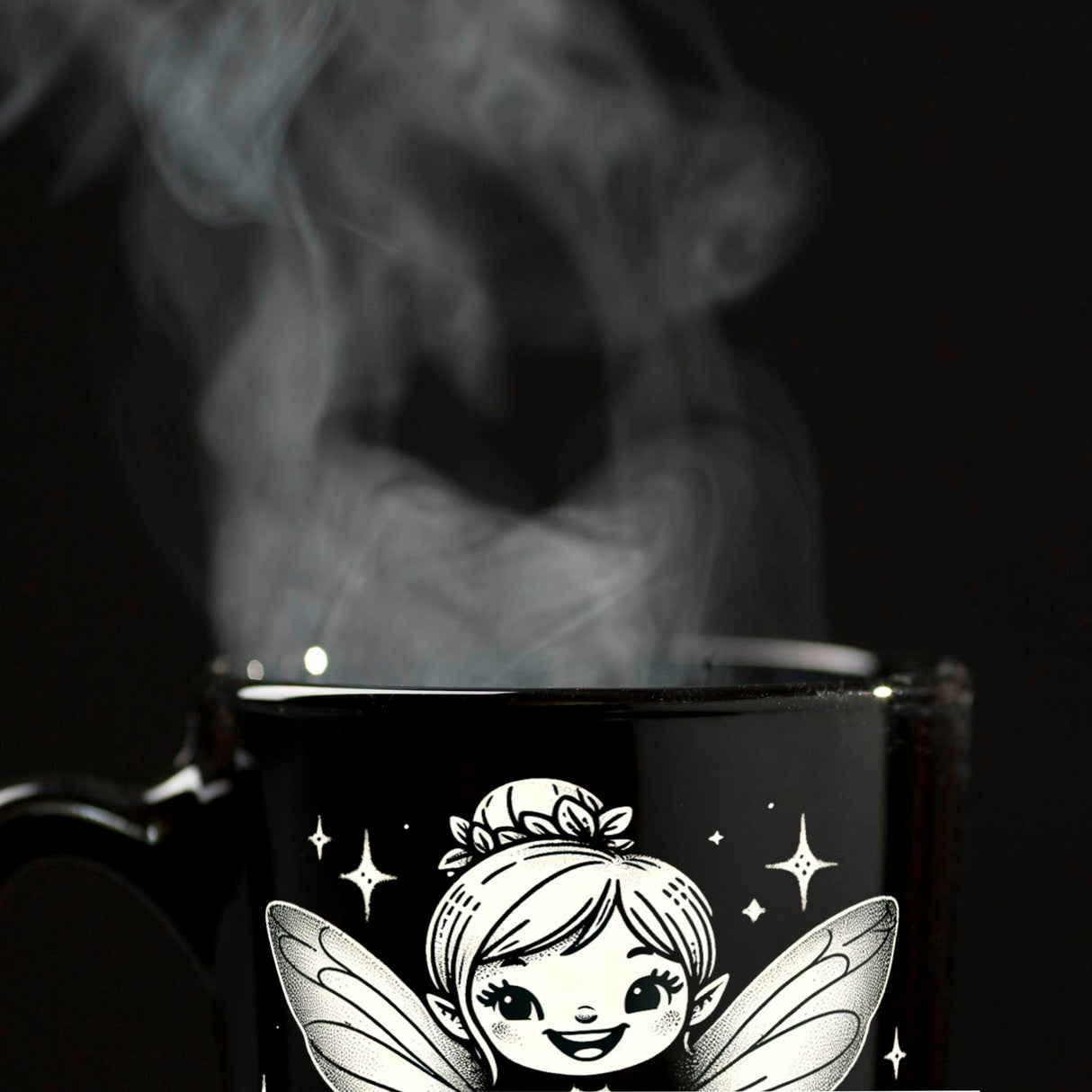 Zauberhafte Märchenfigur Fee Tasse schwarz in Schwarz