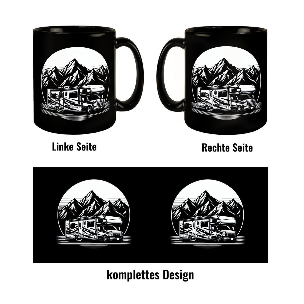 Wohnmobil vor einer Berglandschaft Tasse schwarz in Schwarz