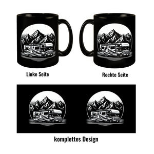 Wohnmobil vor einer Berglandschaft Tasse schwarz in Schwarz