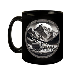 Planwagen mit zwei Kamelen Tasse schwarz in Schwarz