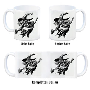Böse Hexe auf Besen Kaffeebecher