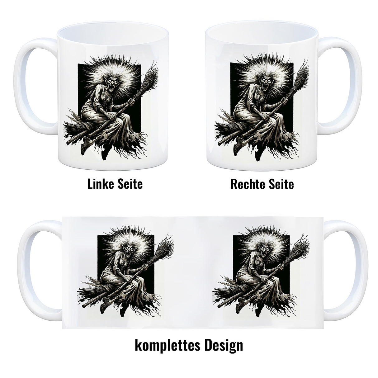 Wütende Hexe auf einem Besen Kaffeebecher