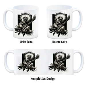 Wütende Hexe auf einem Besen Kaffeebecher