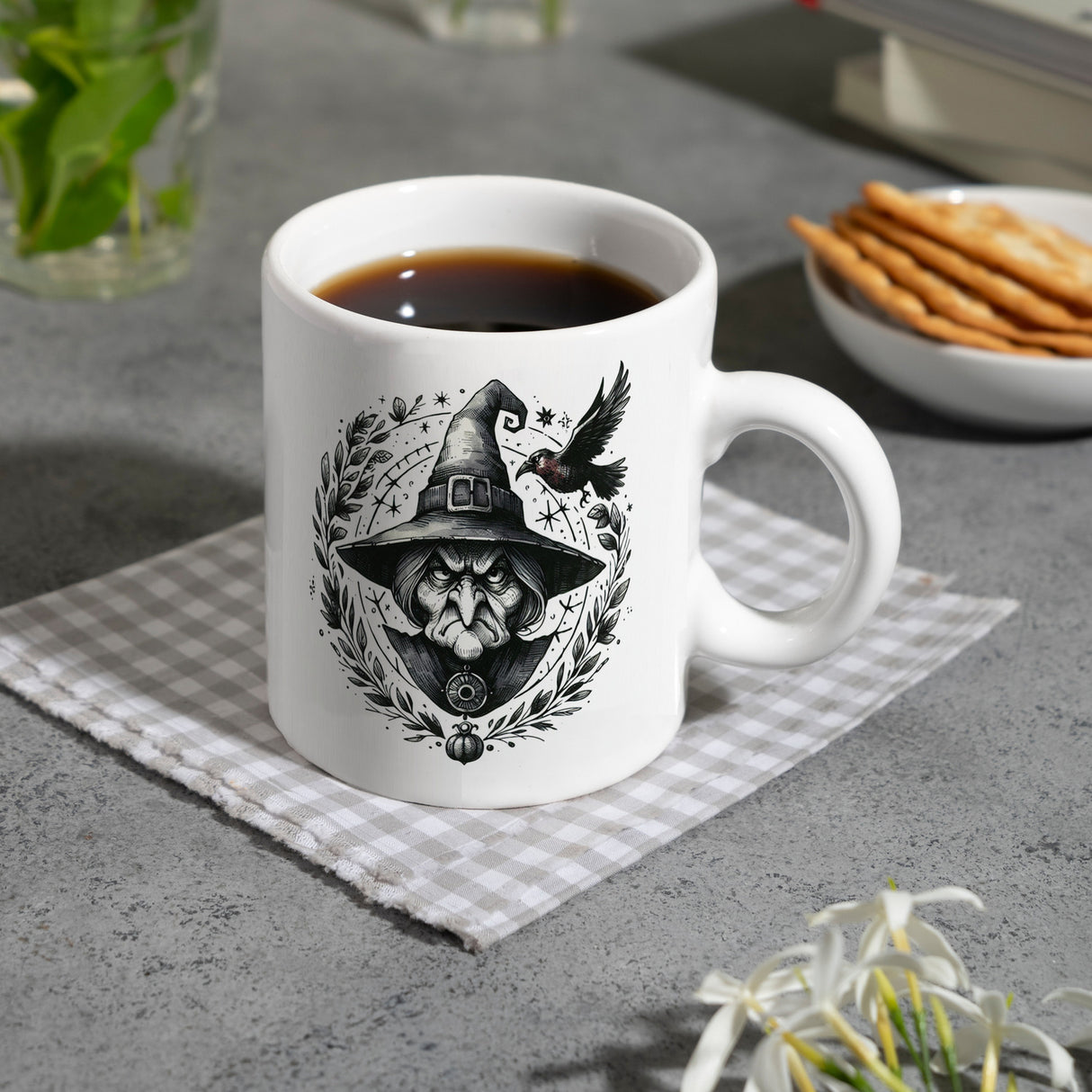 Hexe mit einem Raben Kaffeebecher