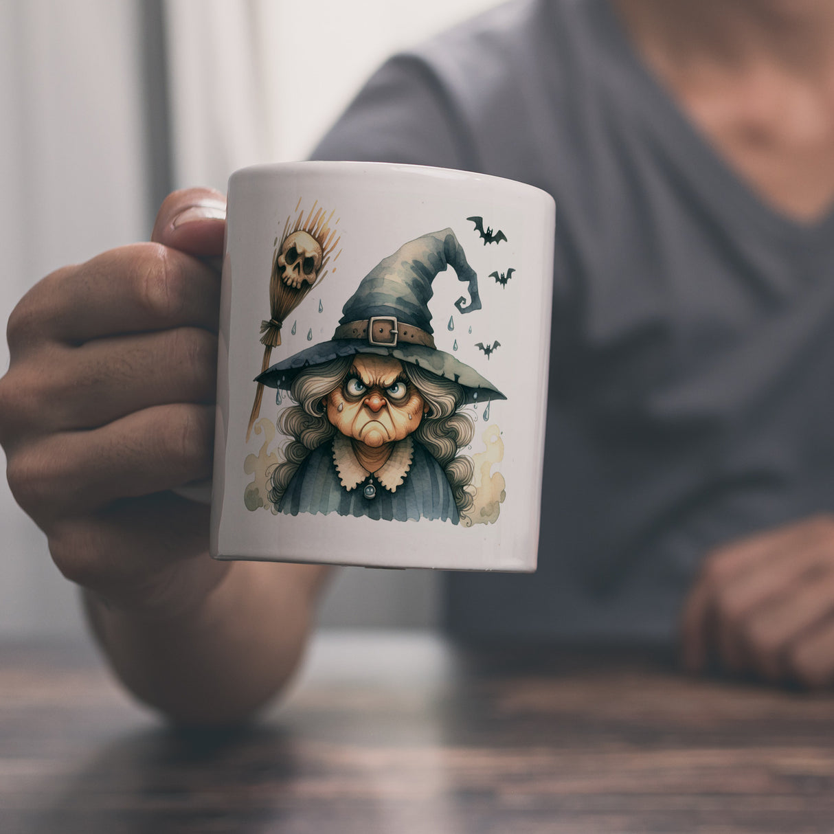 Böse Hexe mit Fledermäusen Kaffeebecher