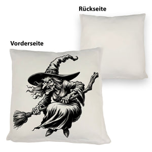 Wütende Hexe mit Besen Kissen