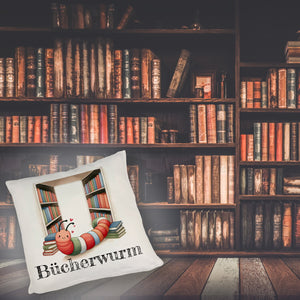 Bücherwurm Kissen mit Wurm in der Bibliothek