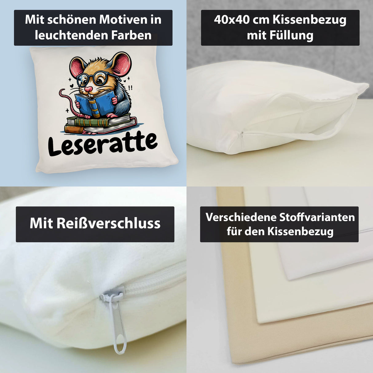 Leseratte Kissen mit Spruch Leseratte
