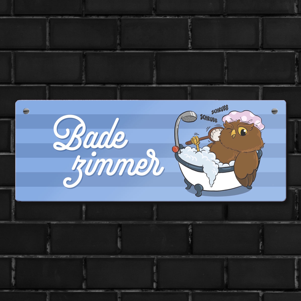 Eule in Badewanne Metallschild mit Spruch Badezimmer