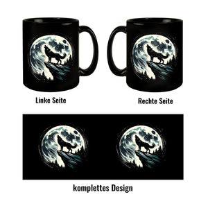 Wolf im Vollmond Tasse schwarz in Schwarz