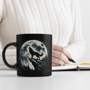 Wolf im Vollmond Tasse schwarz in Schwarz