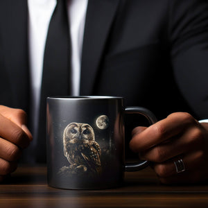 Eule im Mondschein Tasse schwarz in Schwarz
