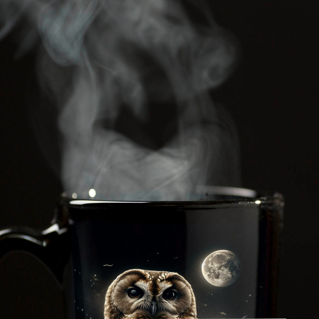 Eule im Mondschein Tasse schwarz in Schwarz