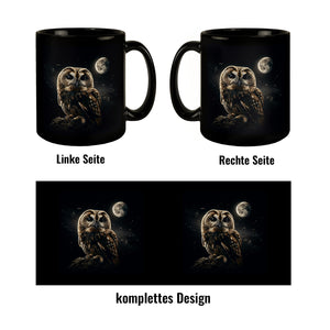 Eule im Mondschein Tasse schwarz in Schwarz