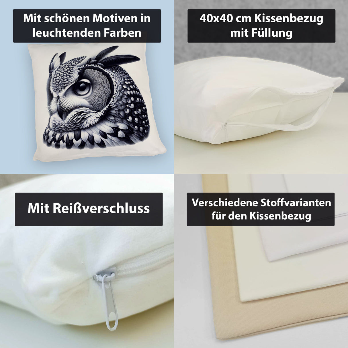 Schwarze Eule Kissen