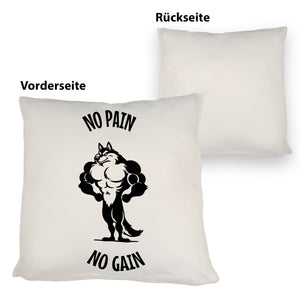 Muskulöser Fitness-Wolf Kissen mit Spruch NO PAIN NO GAIN